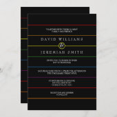 Rainbow Pinstripe Pride auf Black LGBT Wedding Einladung (Vorne/Hinten)