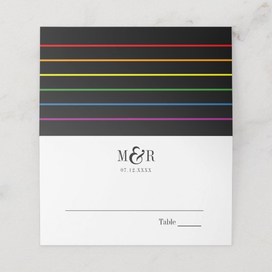 Rainbow Pinstripe Pride Wedding | PLATZKARTE (Außenseite Aufgefaltet)