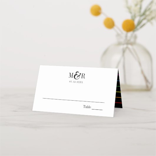 Rainbow Pinstripe Pride Wedding | PLATZKARTE (Vorderseite)