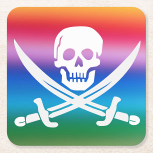 Rainbow Pirate Piratenflagge Rechteckiger Pappuntersetzer