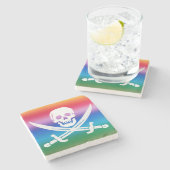 Rainbow Pirate Piratenflagge Stone Untersetzer (Seitenansicht)
