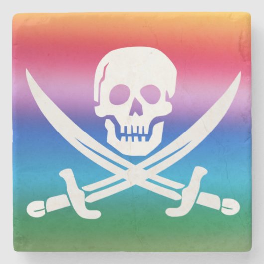 Rainbow Pirate Piratenflagge Stone Untersetzer (Vorderseite)