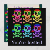 Rainbow Pirate Skulls Einladungen (Vorne/Hinten)
