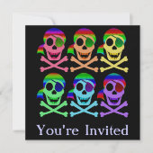 Rainbow Pirate Skulls Einladungen (Vorderseite)