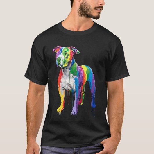 Rainbow Pit Bull Art - Lebhafter künstlerischer Hu T-Shirt (Vorderseite)