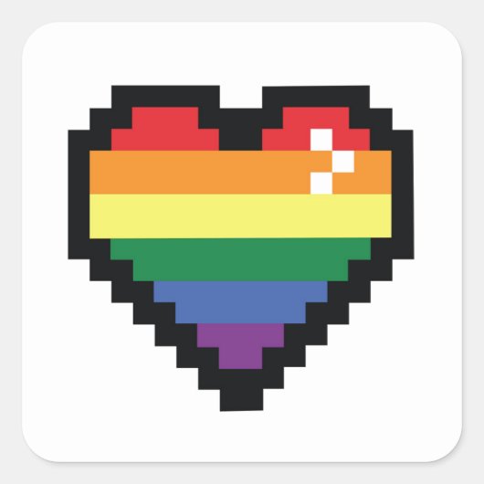 Rainbow Pixel Heart Quadratischer Aufkleber (Vorderseite)