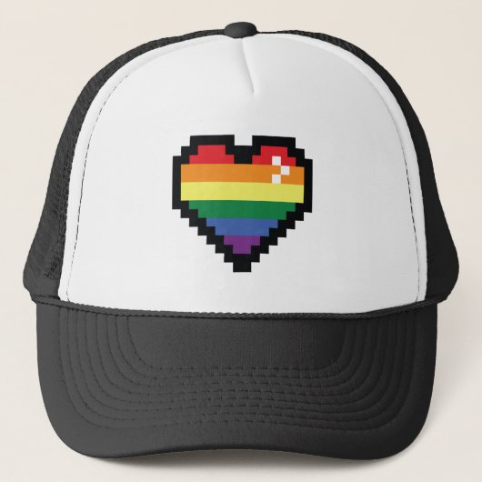 Rainbow Pixel Heart Truckerkappe (Vorderseite)