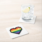 Rainbow Pixel Herz Rechteckiger Pappuntersetzer (Vor Ort)
