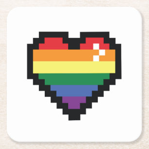 Rainbow Pixel Herz Rechteckiger Pappuntersetzer