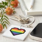 Rainbow Pixel Herz Schlüsselanhänger (Vorderseite rechts)