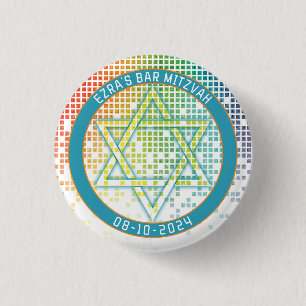 Rainbow Pixel Video Game Gamer Bar Mitzvah Button