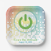 Rainbow Pixel Video Game Gamer Bar Mitzvah Pappteller (Vorderseite)