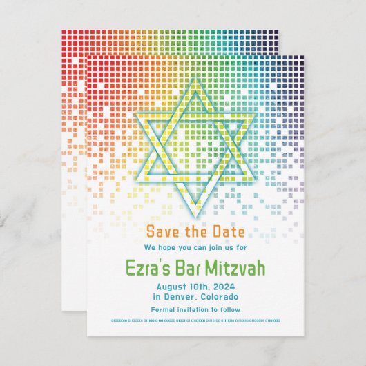 Rainbow Pixels Videospiel Gamer Bar Mitzvah Save The Date (Vorne/Hinten)
