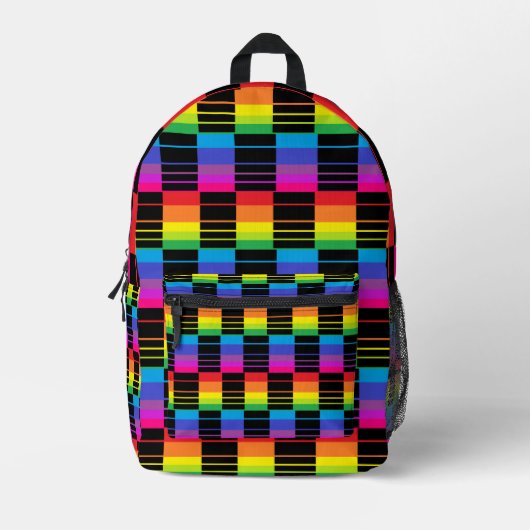 Rainbow Plaid Backpack With Black Detail Bedruckter Rucksack (Vorderseite)