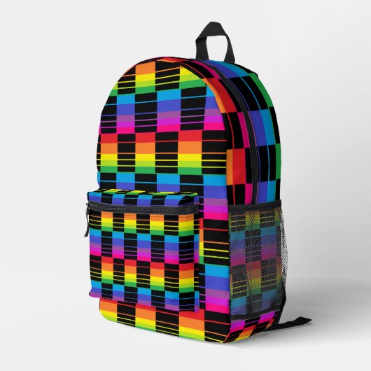 Rainbow Plaid Backpack With Black Detail Bedruckter Rucksack (Rückseitige Ecke Rechts)