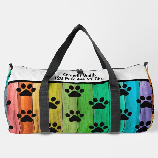 Rainbow Plank Paw Print Pet monogram personalize Duffle Bag (Rückseite)