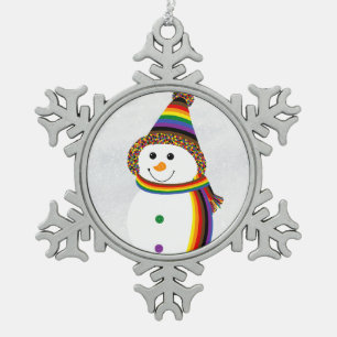 Rainbow POC Gay Pride Flag Snowperson Schneeflocken Zinn-Ornament