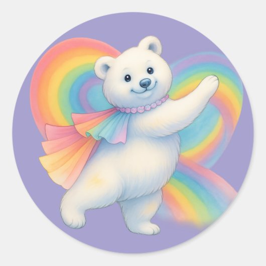 Rainbow Polar Bear Kids Sticker – Cute Character (Vorderseite)