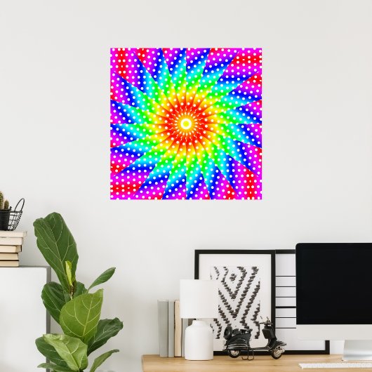 Rainbow Polka Dot Kaleidoscope Mandala Poster (Heimbüro)