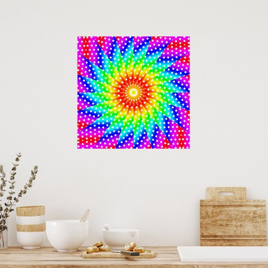 Rainbow Polka Dot Kaleidoscope Mandala Poster (Küche)
