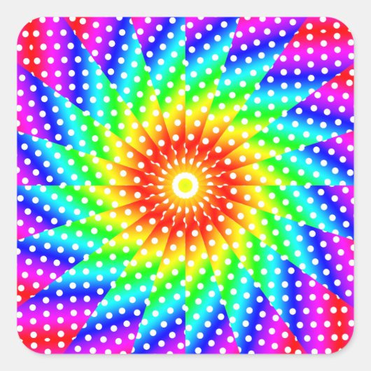 Rainbow Polka Dot Kaleidoscope Mandala Quadratischer Aufkleber (Vorderseite)