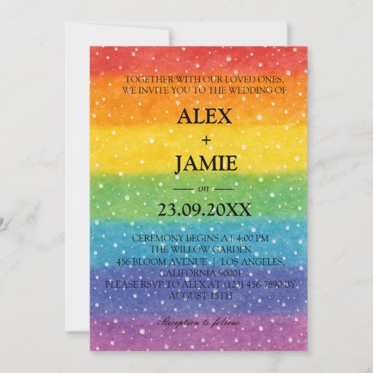 Rainbow Polka Dot LGBT Wedding Einladung (Vorderseite)