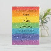 Rainbow Polka Dot LGBT Wedding Einladung (Stehend Vorderseite)