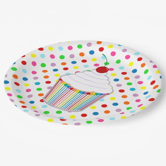 Rainbow Polka Dot Pappteller (Schrägansicht)