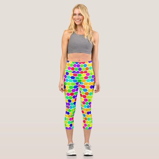 Rainbow Polka Dot Pattern Capri Leggings (Vorderseite)