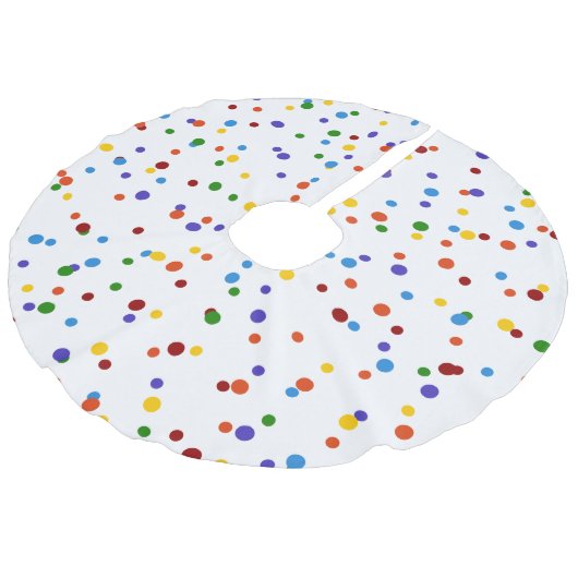 Rainbow Polka Dot Pattern Weiß farbig Leinenimitat Weihnachtsbaumdecke (Schrägansicht)