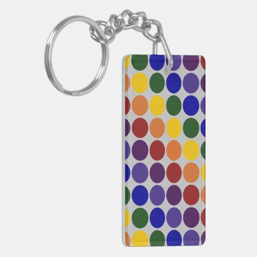 Rainbow Polka Dots auf Grau Schlüsselanhänger (Vorderseite links)