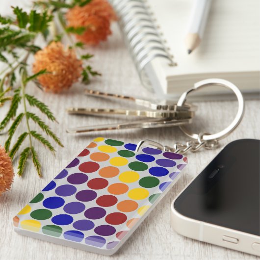 Rainbow Polka Dots auf Grau Schlüsselanhänger (Vorderseite rechts)