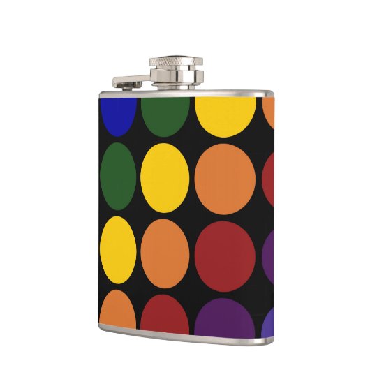 Rainbow Polka Dots auf Schwarz Flachmann (Links)