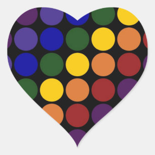 Rainbow Polka Dots auf Schwarz Herz-Aufkleber
