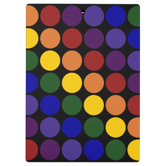 Rainbow Polka Dots auf Schwarz Klemmbrett (Rückseite)