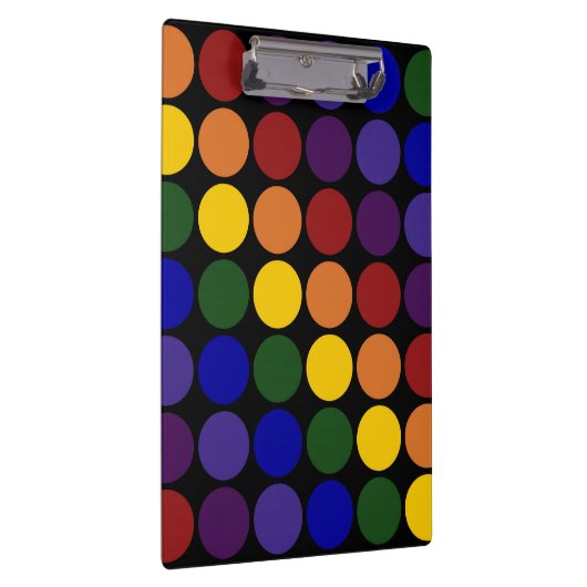 Rainbow Polka Dots auf Schwarz Klemmbrett (Rechts)