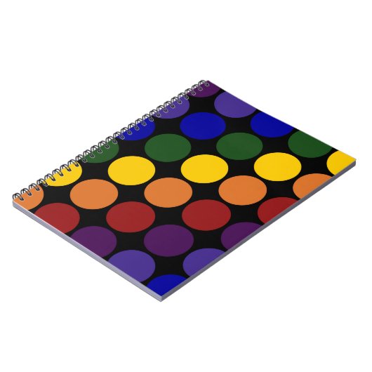 Rainbow Polka Dots auf Schwarz Notizblock (Linke Seite)