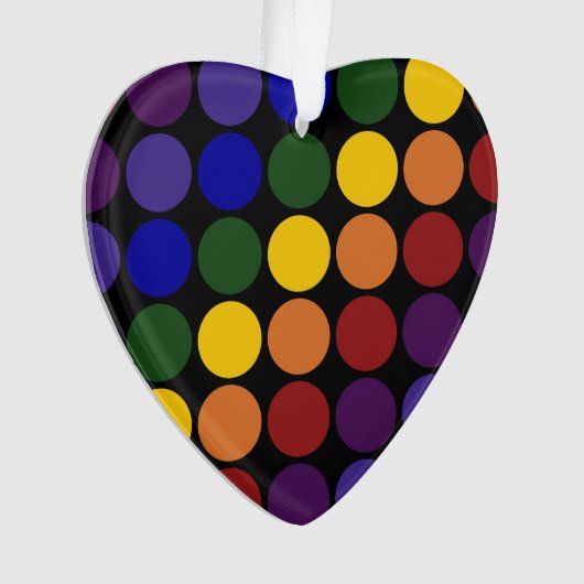 Rainbow Polka Dots auf Schwarz Ornament (Vorderseite)