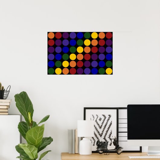 Rainbow Polka Dots auf Schwarz Poster (Heimbüro)