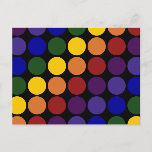 Rainbow Polka Dots auf Schwarz Postkarte (Vorderseite)