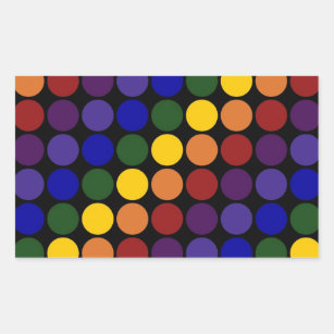 Rainbow Polka Dots auf Schwarz Rechteckiger Aufkleber