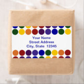 Rainbow Polka Dots auf weißem Etikett (Insitu)