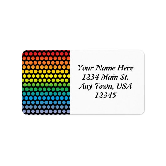 Rainbow Polka Dots Black Adressaufkleber (Vorne)