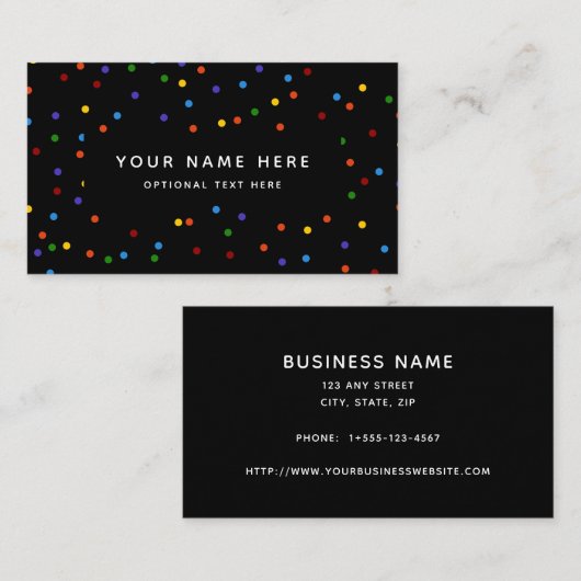 Rainbow Polka Dots Black Confetti Muster Visitenkarte (Vorne/Hinten)