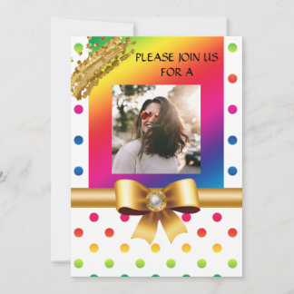 Rainbow Polka Dots & Gold Nuggets Geburtstagsparty Einladung
