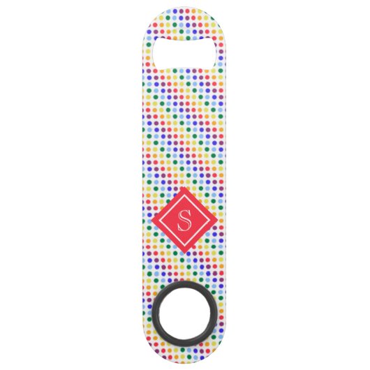 Rainbow Polka Dots Monogramm Speed Flaschenöffner (Rückseite)