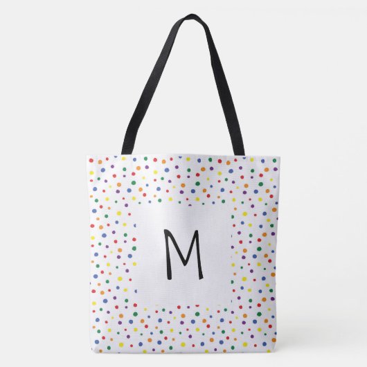 Rainbow Polka Dots Monogramm Tasche (Vorderseite)