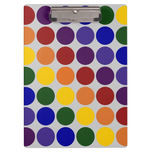Rainbow Polka Dots on Gray Klemmbrett (Vorderseite)