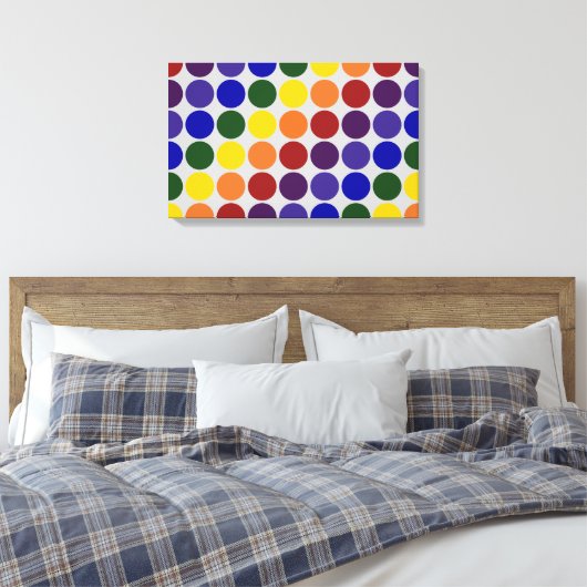 Rainbow Polka Dots on Gray Leinwanddruck (Insitu (Schlafzimmer))