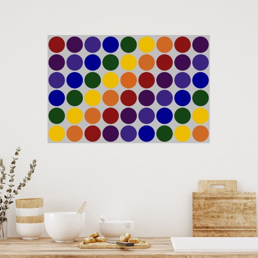 Rainbow Polka Dots on Gray Poster (Küche)